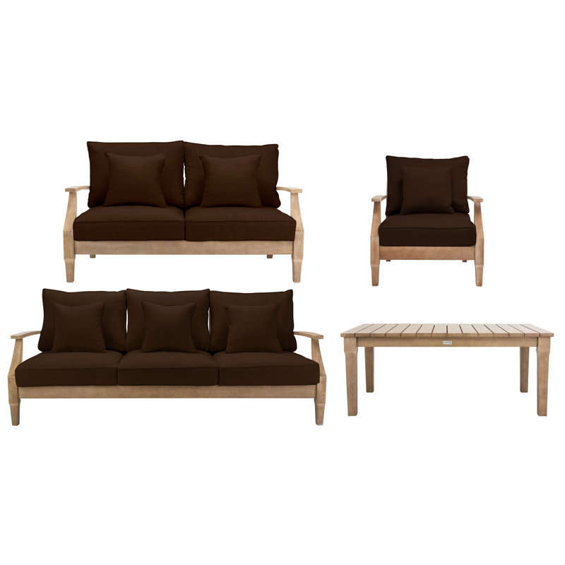 Ensemble de conversation avec canapé et coussins 4 pièces Samya, Marron foncé