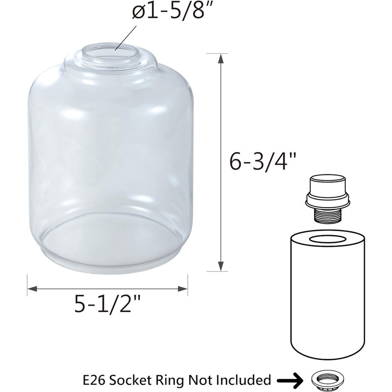 # 23656-60-3, abat-jour en verre transparent pour luminaire: H 5-1 / 2 po x H 6 3/4 po, trou central: 42 mm, paquet de 3