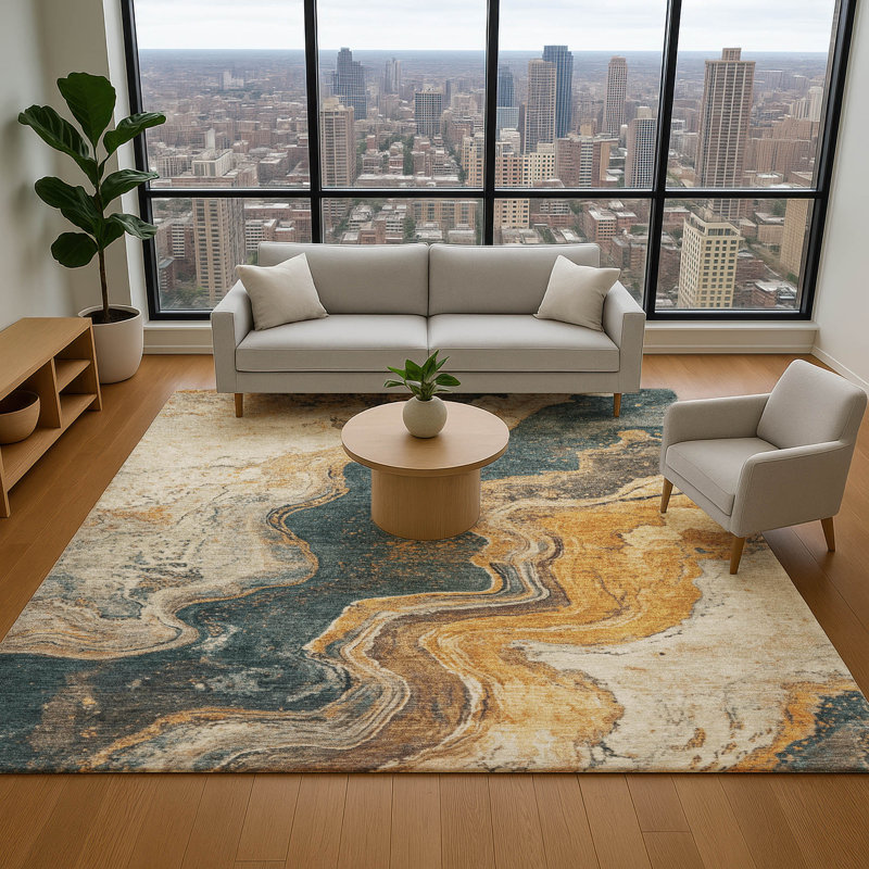 Premium Machine Washable Farolt AMF1907 Abstract Rug, Rectangle 8' x 10'