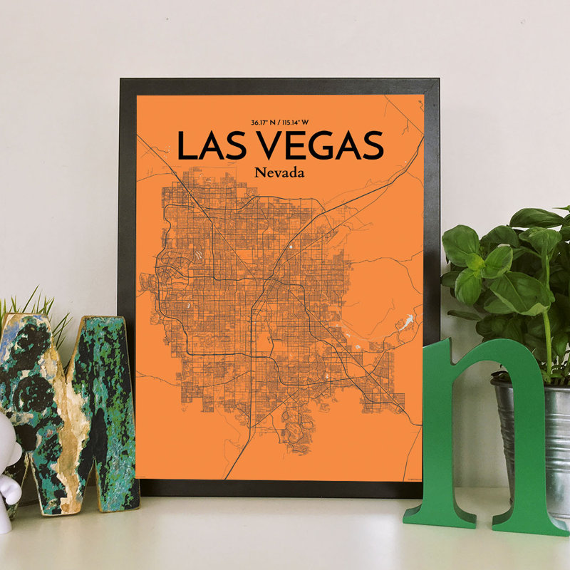 Las Vegas City Map 1 Piece Wall Art, 61cm H x 45.7cm W x 0.13cm D