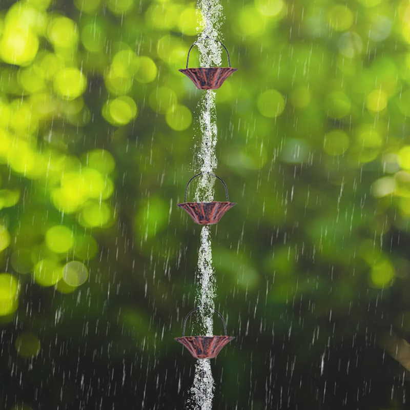 Chaîne de pluie de 10 pi Lotus, chaîne de pluie pour gouttières avec 12 tasses, chaîne de collecte d'eau de pluie réglable avec cloche