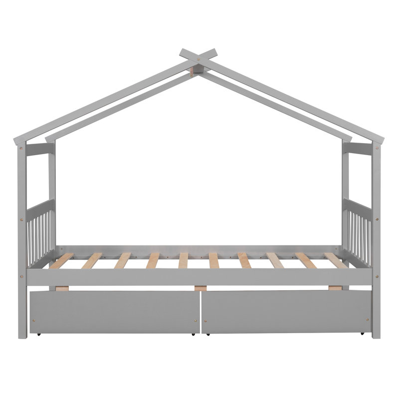 Lit simple en bois avec tiroirs, Gris, Lit simple