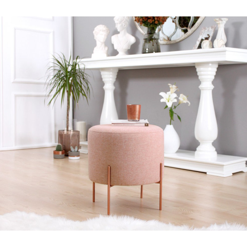Élégant pouf bohémien, rose, 16,5 po x 15,7 po | 50% coton / 50% lin, 35 éponges orthopédiques, 5 cm de hauteur | Pieds en fer cuivré | Parfait pour les hôtels modernes et la décoration intérieure, confort et élégance combinés