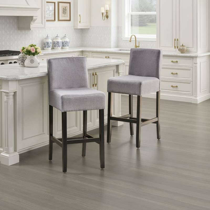 Ensemble de 2 tabourets de bar Modern en bois d'hévéa, dossier en L, capacité de 250 lb, Gris