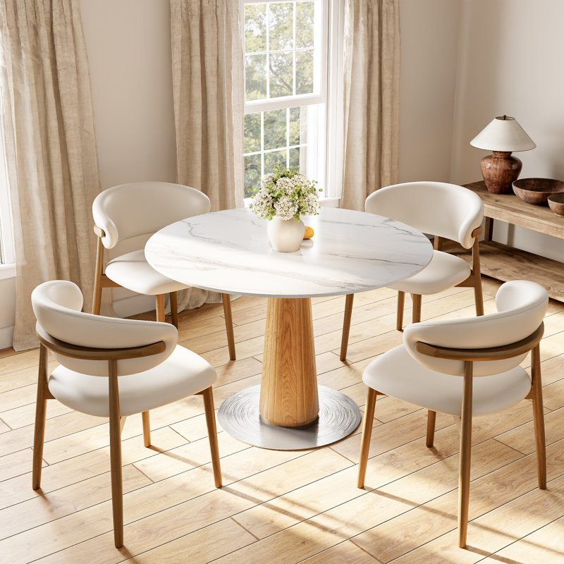 43" Round Sintered Stone Dining Table, Stain & Heat Resistant Pedestal Table For Breakfast Nooks, Kitchen & Dining Room