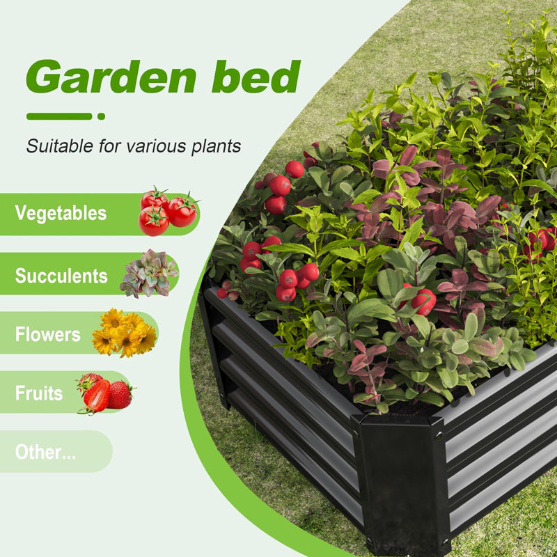 Lit de jardin surélevé Nekeda, Noir, H 11,81 po x l 47,24 po x P 24 po
