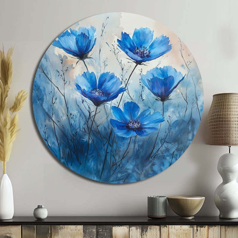 «Solitaire Blue Petals of Cornflowers I», reproduction d'art métallique traditionnelle bleue, H 16 po x l 16 po