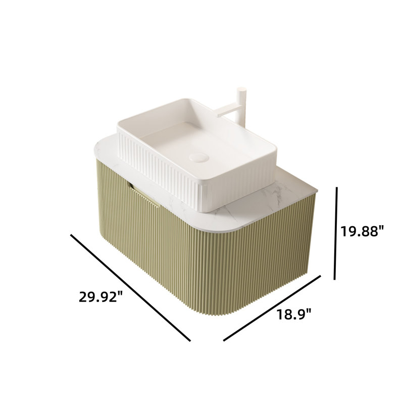 Meuble-lavabo à fixation murale 30 po, Vert, Blanc