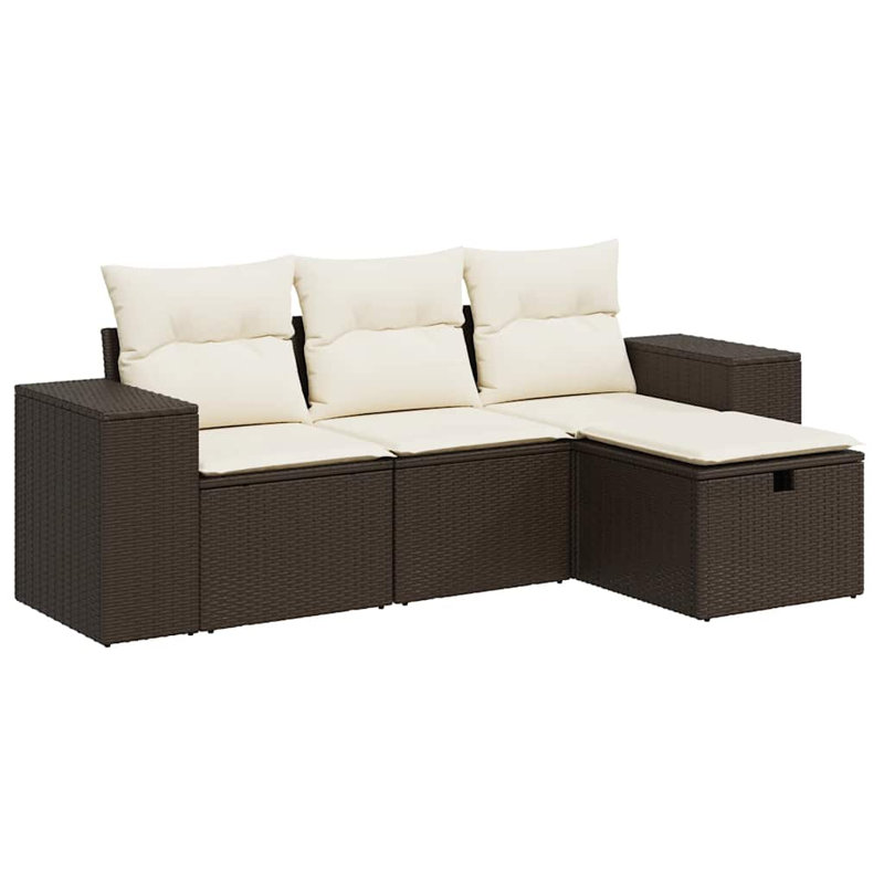  Ensemble de canapé de jardin en rotin PE 4 pièces avec accoudoirs réglables