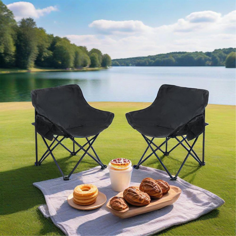2 chaises de camping d'extérieur pliables / portatives, sac de transport, noir, Noir