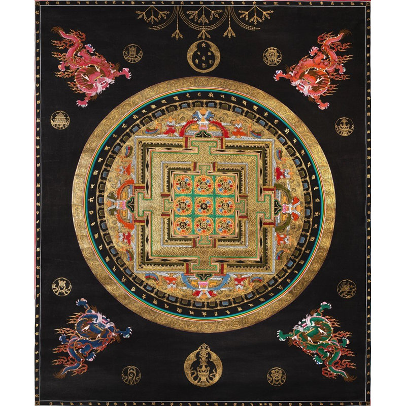 Mandala propice avec travail en or 24 carats (Thangka sans brocart)
