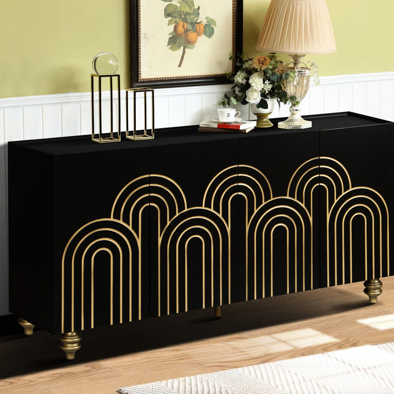 Armoire de rangement cannelée 4 portes Modern, Black