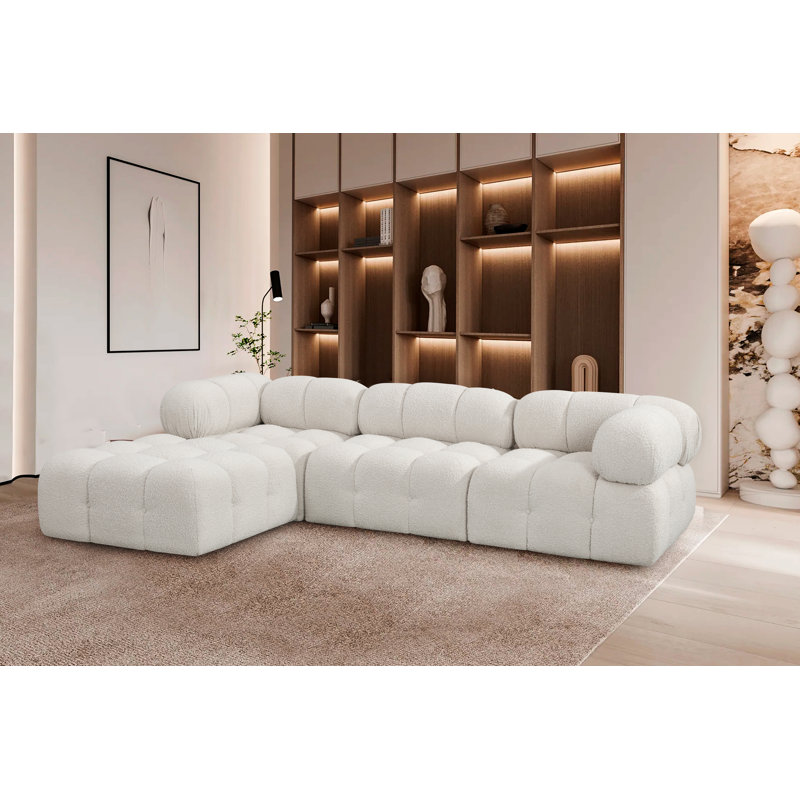 Ames Upholstered Sofa, Cream Boucle Fabric, 1 Armless, 2 Corner, 1 Ottoman