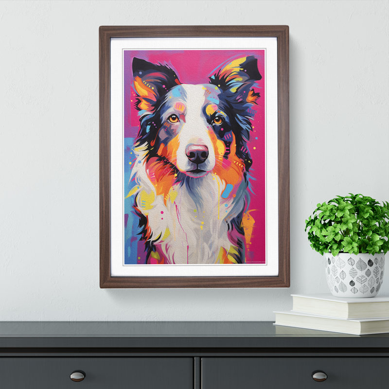 Border Collie Contemporary Art - Framed Print, 34cm H x 25cm W x 2cm D, Walnut