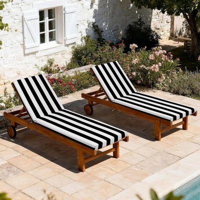 Ensemble de 2 coussins de chaise longue d'extérieur, coussins de remplacement de chaise longue de patio résistants à l'eau et à la décoloration pour pelouse, piscine, rayures noires et blanches