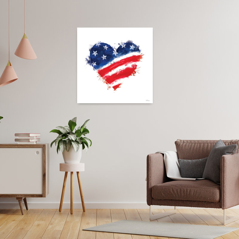 Étoiles contemporaines rayées cœur avec cœur patriotique drapeau américain, H 24 po x l 24 po