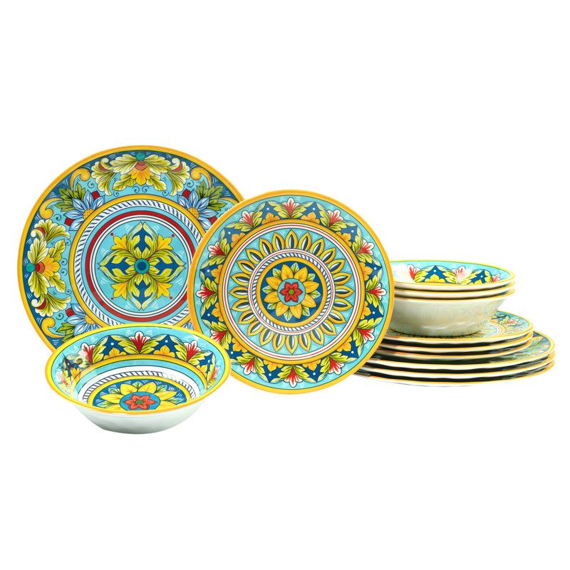 White Melamine 12-Piece Dinnerware Set, Service for 4