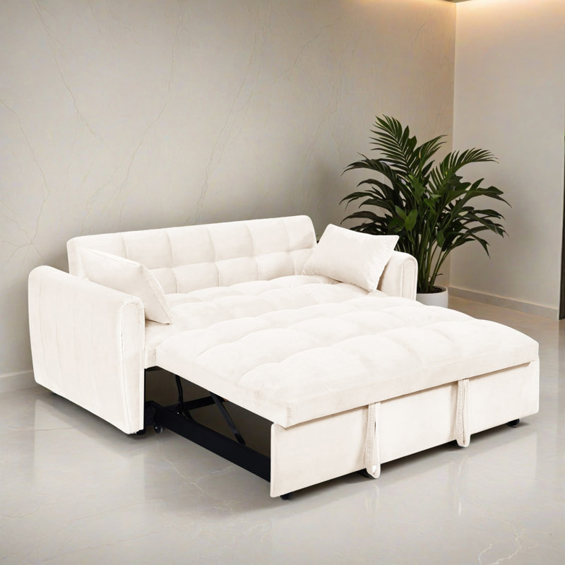 Canapé-lit à accoudoirs arrondis avec coussins 64,98 po, Beige