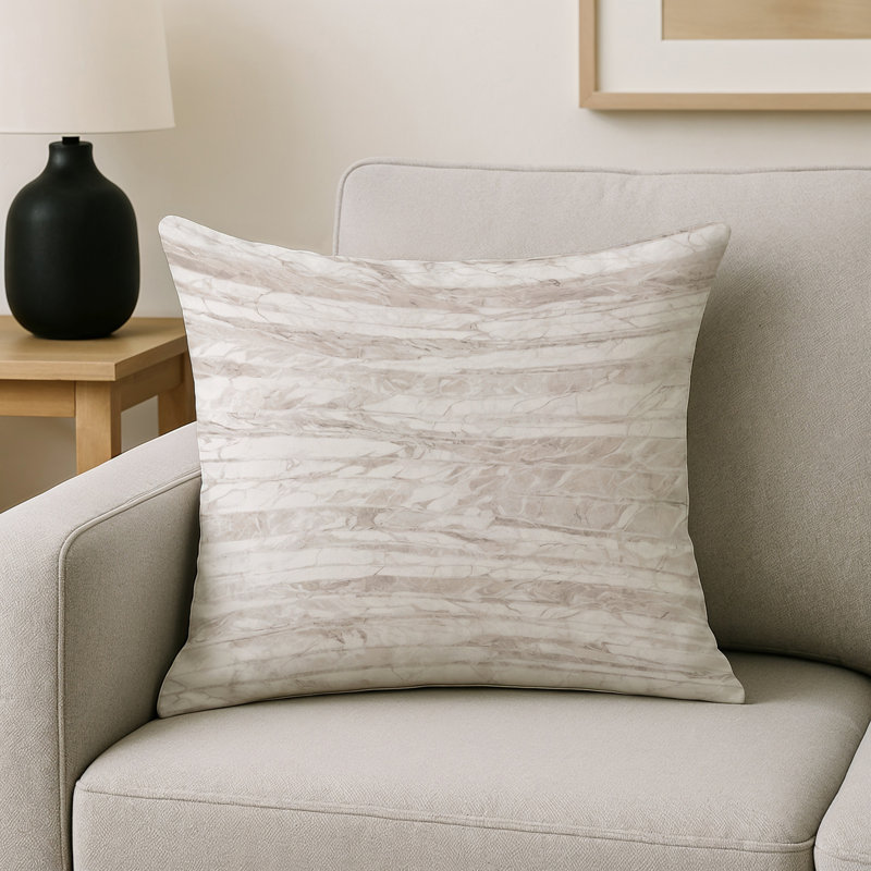 Coussin décoratif intérieur / extérieur gris Modern Modern, Carré 16 po, Gris / beige abstrait 2