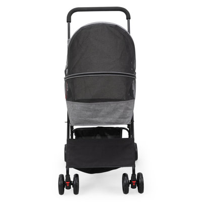Foldable Pet Stroller, Small Dog Cat Stroller With Storage Basket For Small Puppies, Gray And Black