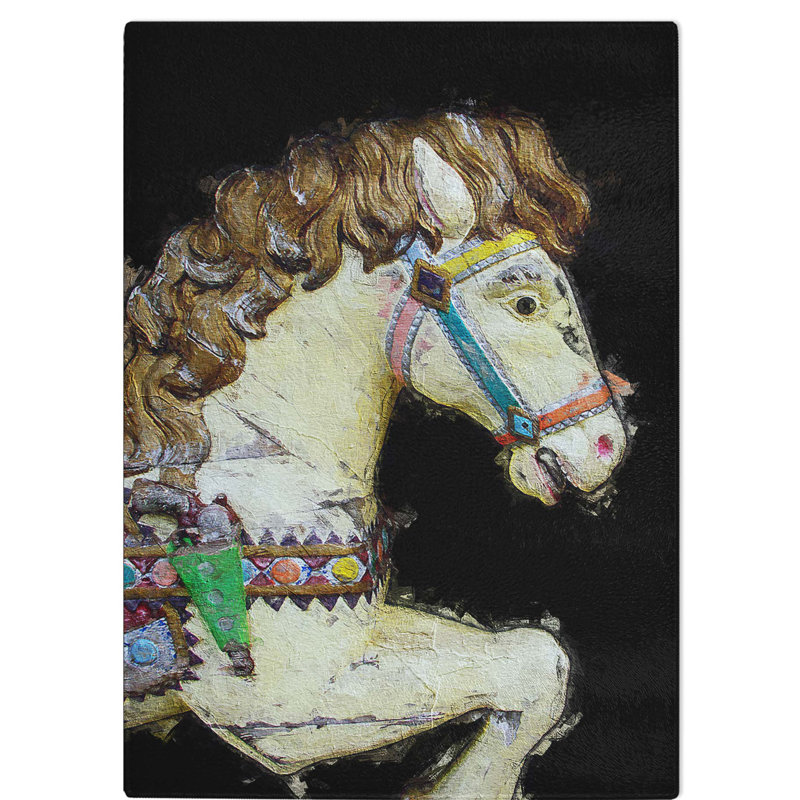 Tempered Glass Vintage Rocking Horse in Abstract Chopping Board, 20 cm W x 28.5 cm L