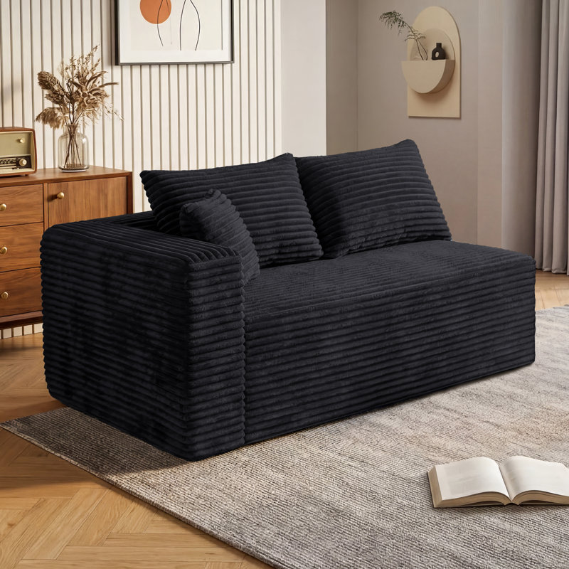 Causeuse en velours côtelé de 59 po de largeur, causeuse modulaire rembourrée avec ressorts ensachés et 3 coussins, aucun composant modulaire requis pour le salon et la salle multimédia