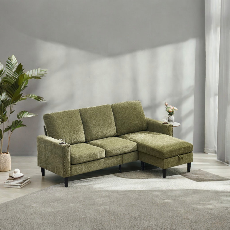 Canapé modulaire en L à 3 places en chenille de conception moderne avec méridienne de rangement pour appartement, studio, bureau, salon, canapé en L