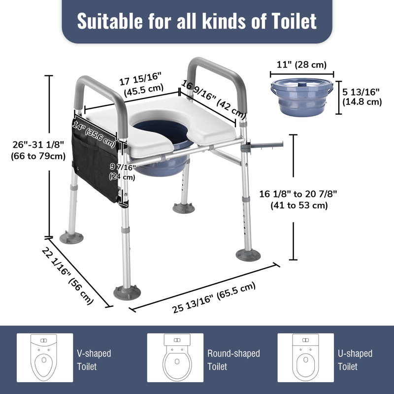 Bassin de lit réglable avec poignées et siège de toilette surélevé avec poignées 375 lb Yescom