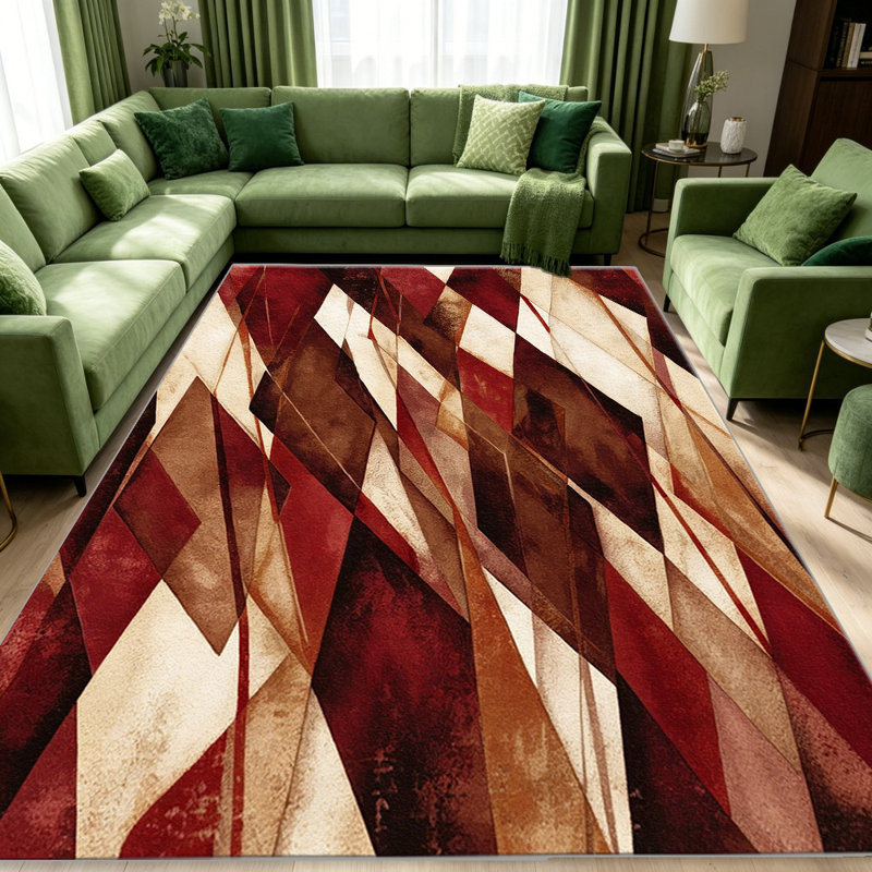 Red Brown Abstract Geometric carpet-easy to clean, machine-washable, soft and comfortable; suitable for door mats, kitchens, living rooms, bedrooms, corridors, and laundry areas. Easy to clean, durable carpet for home decoration.