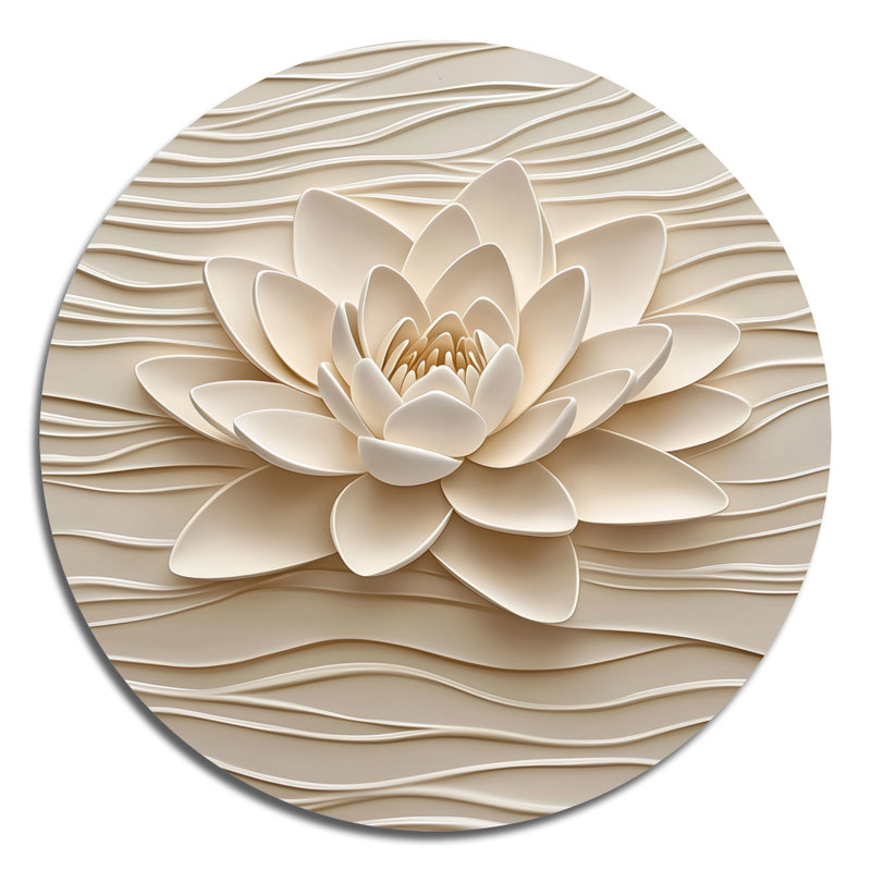 Nénuphar beige sérénité - art mural moderne éclectique rond, art mural contemporain rond en métal, H 23 po x l 23 po