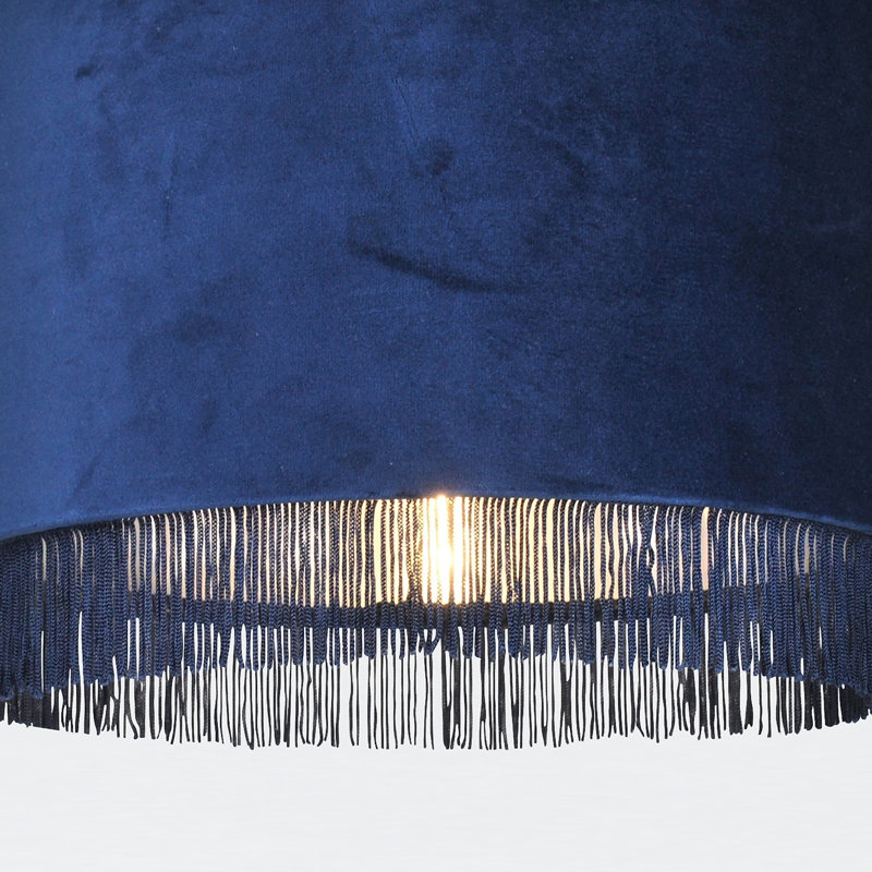 23cm H Velvet Drum Pendant Shade, Navy Blue