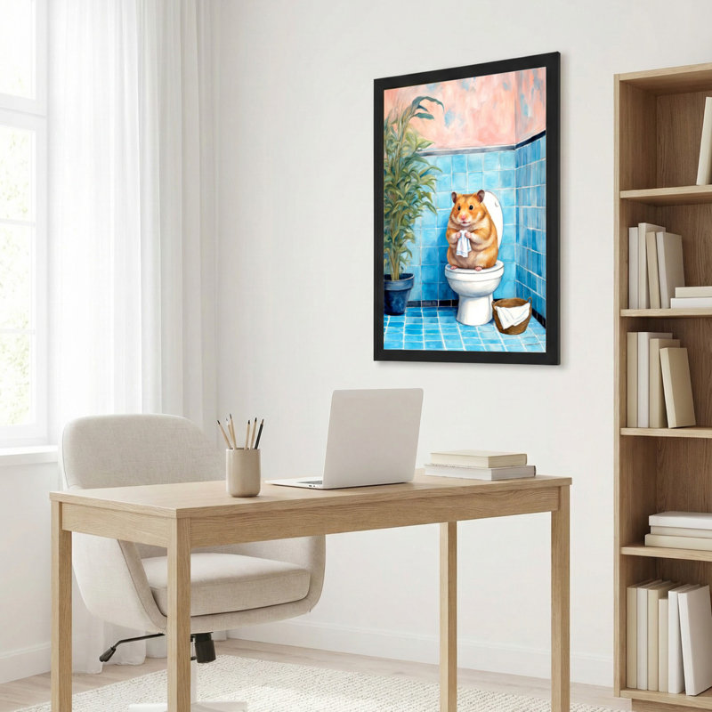 Hamster sur toilette avec serviette, impression sur toile tendue sur toile, ensemble de 1, H 24 po x l 16 po