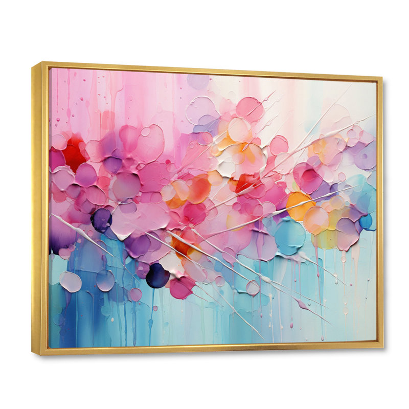 «Gazley» rose, patchwork de pastel bleu sur toile, Reproduction avec cadre flottant, H 12 po x l 20 po, Gold