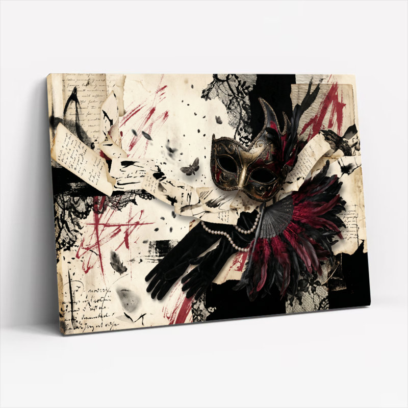 Ensemble de 1 tableau sur toile « Drame de mascarade », H 28 po x l 40 po, Toile tendue