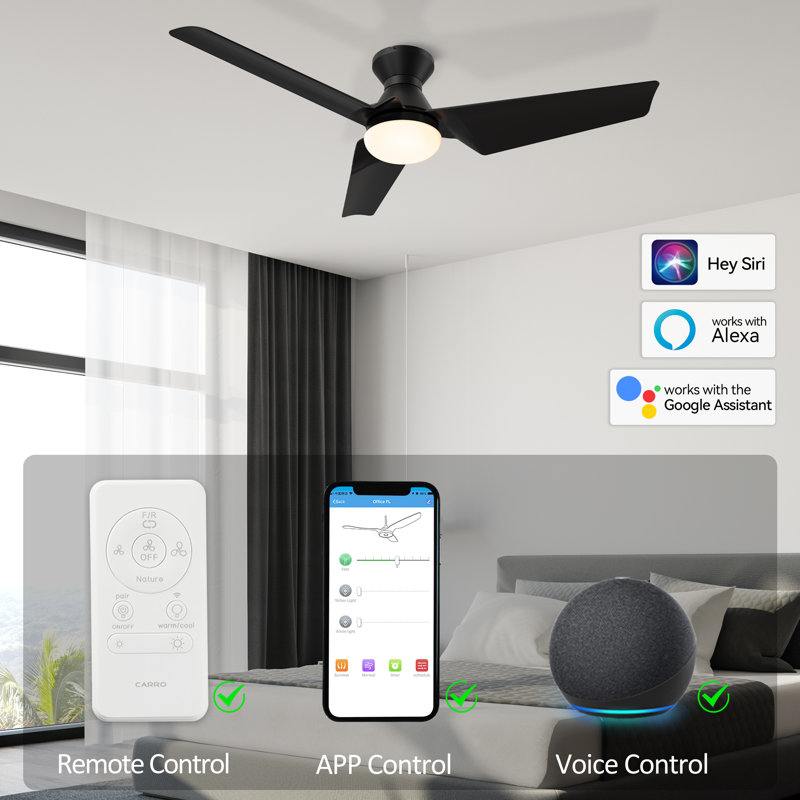 52 Inch 3 Blades DC Motor Smart Ceiling Fan with Remote and Light Kit.
