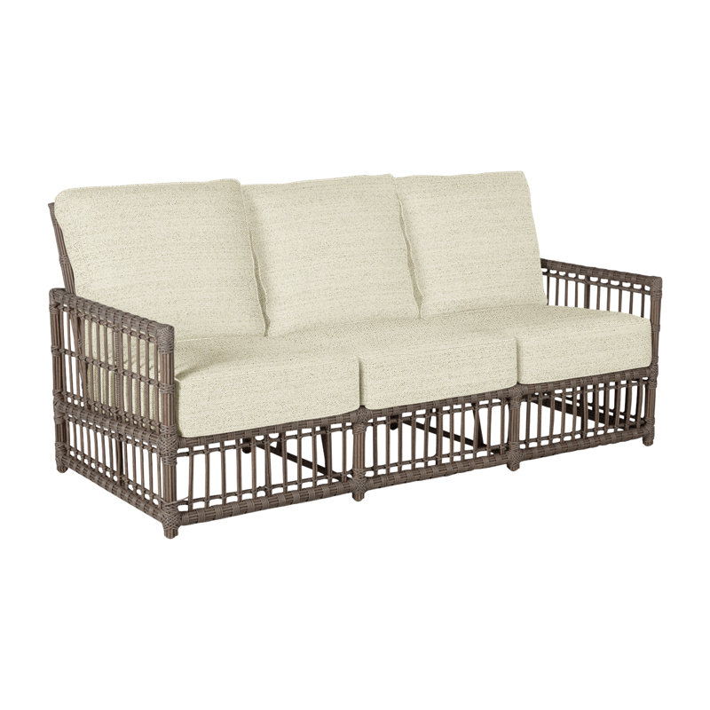 Newport 79" Wide Outdoor Wicker Patio Sofa with Cushions, Natural White, No Welt, Onyx