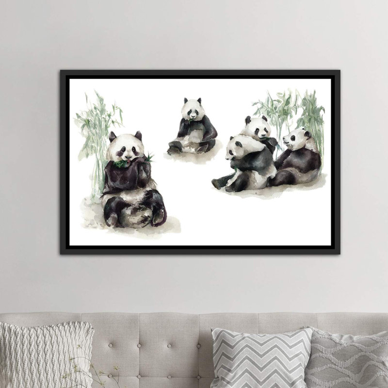 Pandas, H 40 po x l 60 po x 1,5 po, Toile avec cadre noir