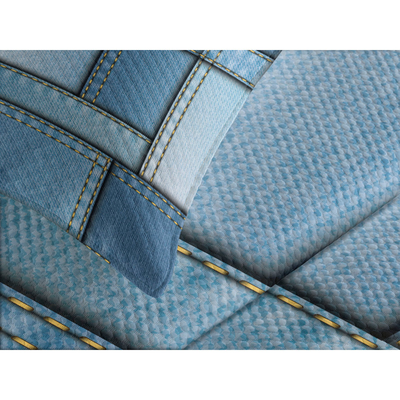 Ambesonne Blue Bedspread Set Denim Patchwork Pattern Blue, King Coverlet / Bedspread + 2 Standard Shams