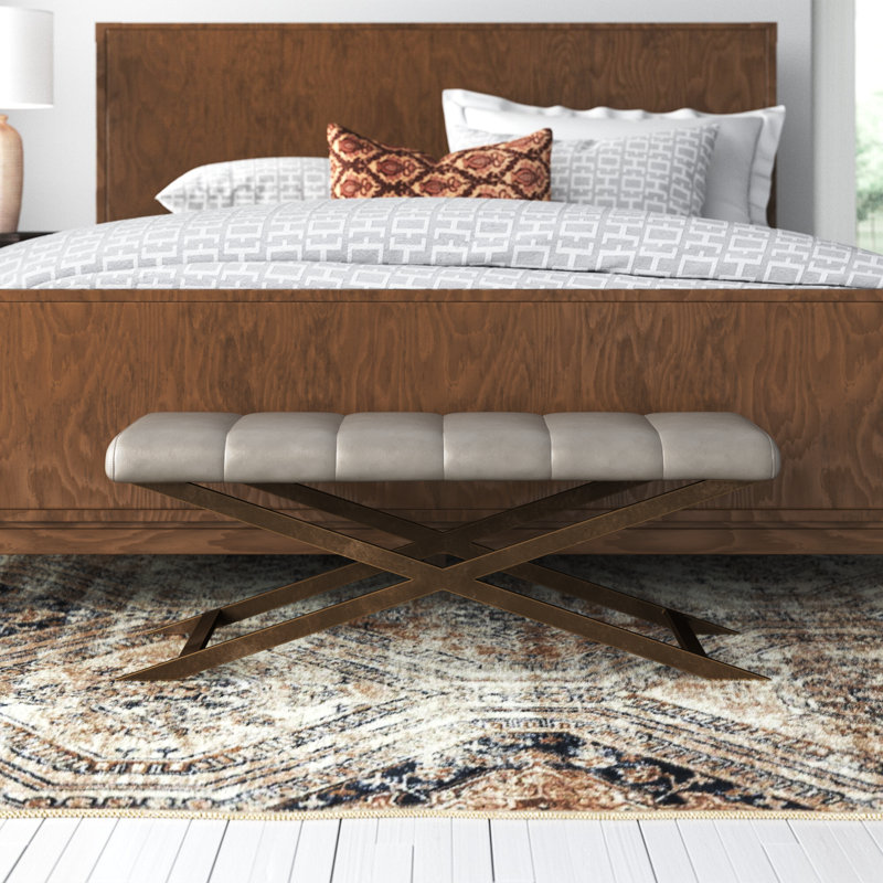 Madigan Faux Leather Upholstered Bench, Grey Performance