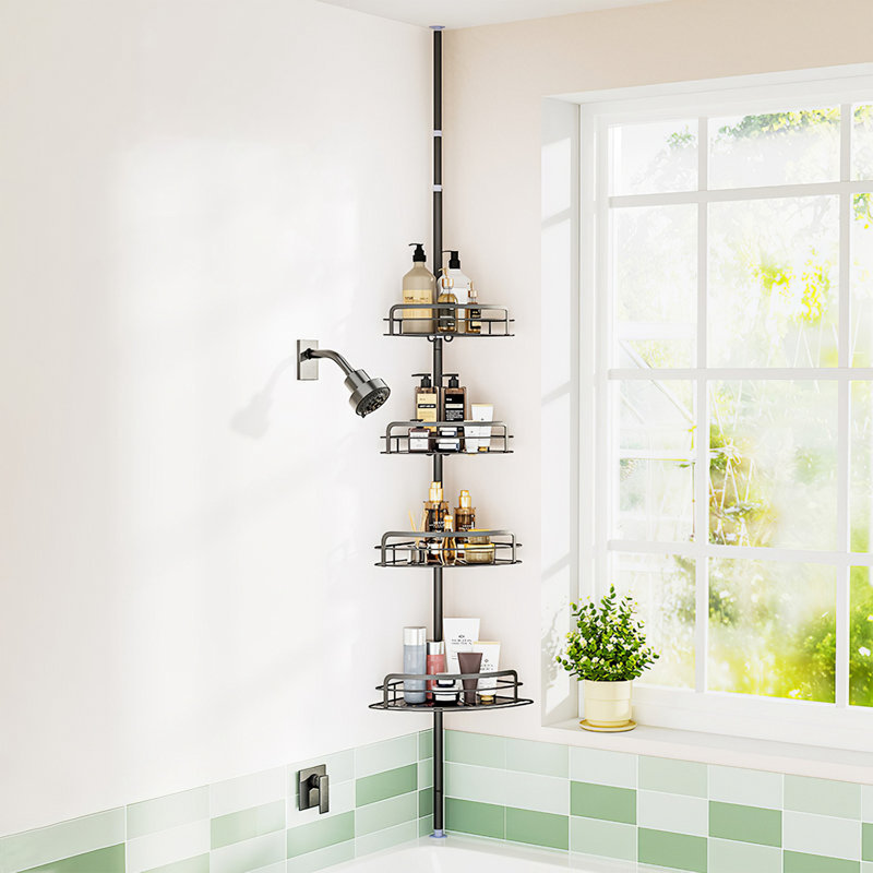Height Adjustable Corner Shower Caddy For Bathroom Carbon Steel 