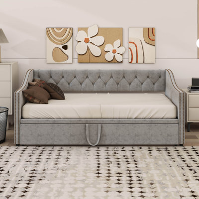 Twin Size Upholstered Daybed With Pop Up Trundle