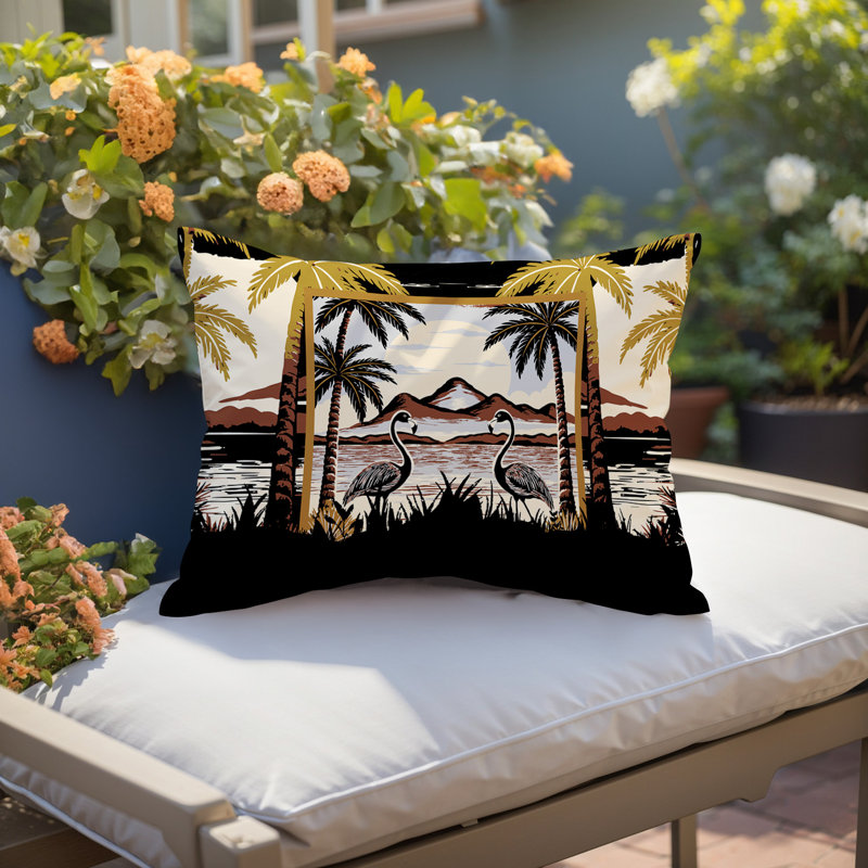 Oreiller rectangulaire réversible intérieur / extérieur Yanu Flamingo, Rectangle H 14 po x l 20 po, Noir