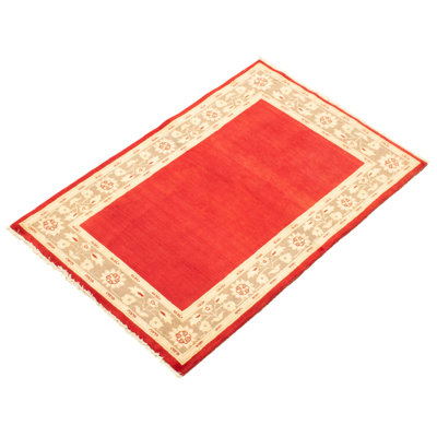 Tapis de la zone en laine rouge/ivoire 3 pi 2 po x 4 pi 10 po one-of-kind à la main-noué la 2010 Coren