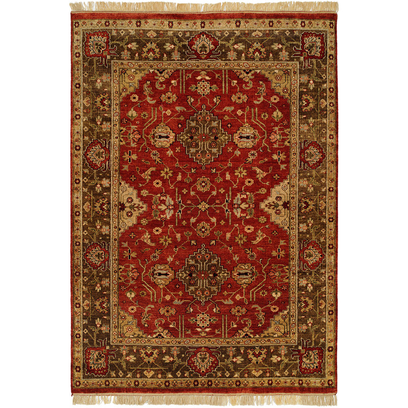 Tapis oriental rouge / brun en laine noué à la main, Rectangle 12 pi x 15 pi