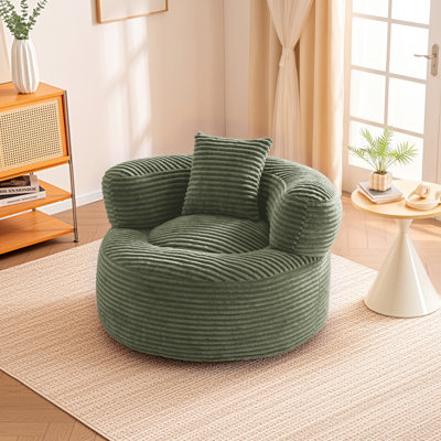 Oversized Bean Bag Sofa - Large Round Corduroy Lazy Sofa With  Pillow,  Accent Sofa Lounge Floor Sofa For Living Room Bedroom,Green