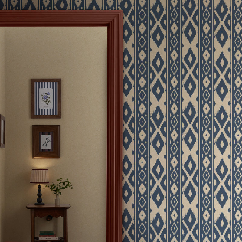 Joules Ikat Stripe Red Wallpaper, Blue