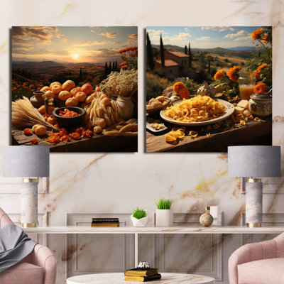 Romantic Rustic Pasta Pleasures - Meals & Picnics Square Collage Set Of 2