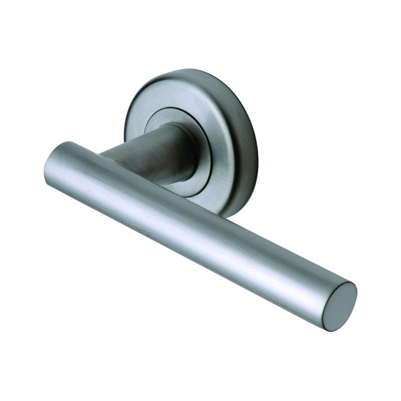 Heritage Brass Sorrento Door Handle Lever Latch on Round Rose Shuttle Design, Satin Chrome