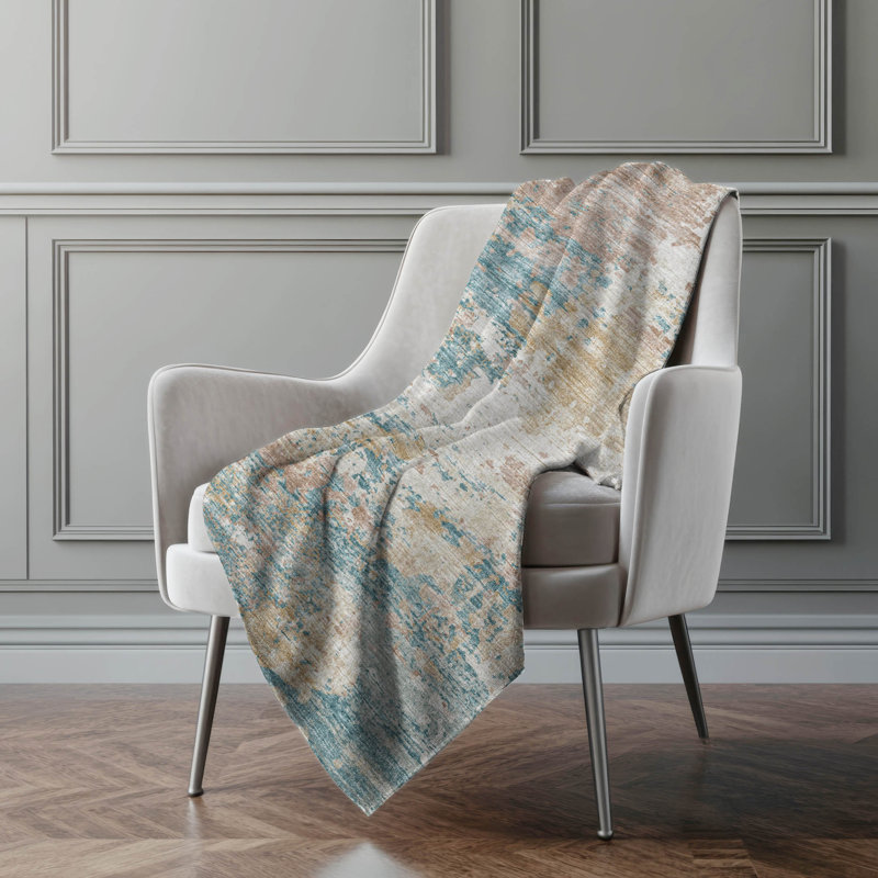 Addison Machine Washable Sherpa Soft Abstract Throw Blanket, Teal Abstract