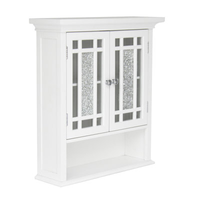 Armoire murale amovible à deux portes avec portes en mosaïque en verre Caleb, tablette réglable pour le rangement de la salle de bain ou de la maison